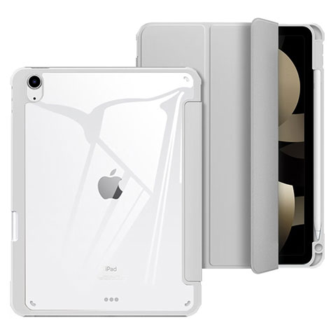 Custodia Portafoglio In Pelle Cover con Supporto H02 per Apple iPad Air 5 10.9 (2022) Grigio