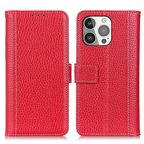 Custodia Portafoglio In Pelle Cover con Supporto H02 per Apple iPhone 14 Pro Rosso