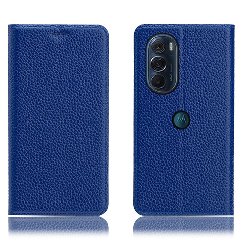 Custodia Portafoglio In Pelle Cover con Supporto H02P per Motorola Moto Edge 30 Pro 5G Blu