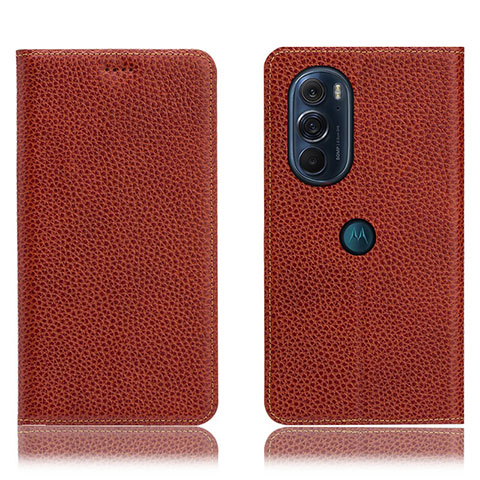 Custodia Portafoglio In Pelle Cover con Supporto H02P per Motorola Moto Edge 30 Pro 5G Marrone