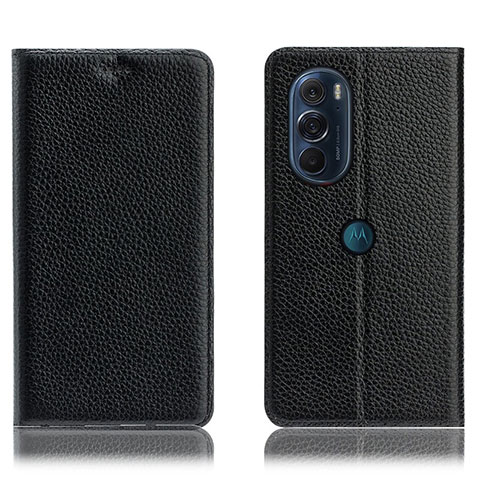 Custodia Portafoglio In Pelle Cover con Supporto H02P per Motorola Moto Edge 30 Pro 5G Nero