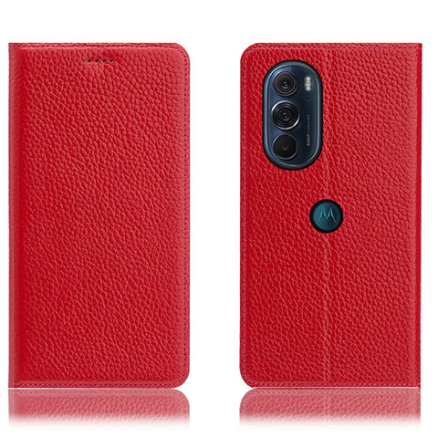 Custodia Portafoglio In Pelle Cover con Supporto H02P per Motorola Moto Edge 30 Pro 5G Rosso