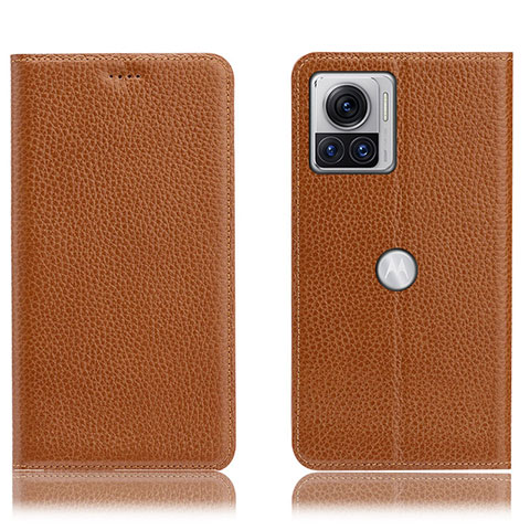 Custodia Portafoglio In Pelle Cover con Supporto H02P per Motorola Moto Edge X30 Pro 5G Marrone Chiaro