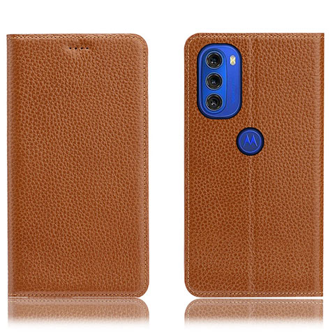 Custodia Portafoglio In Pelle Cover con Supporto H02P per Motorola Moto G51 5G Marrone Chiaro