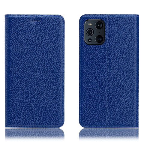 Custodia Portafoglio In Pelle Cover con Supporto H02P per Oppo Find X3 5G Blu