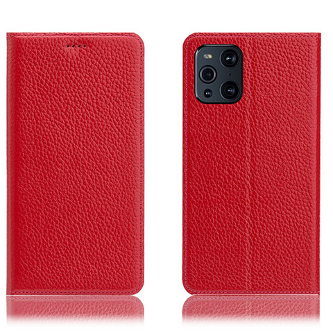 Custodia Portafoglio In Pelle Cover con Supporto H02P per Oppo Find X3 5G Rosso