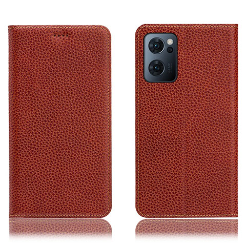 Custodia Portafoglio In Pelle Cover con Supporto H02P per Oppo Find X5 Lite 5G Marrone