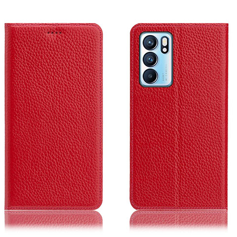 Custodia Portafoglio In Pelle Cover con Supporto H02P per Oppo Reno6 5G Rosso