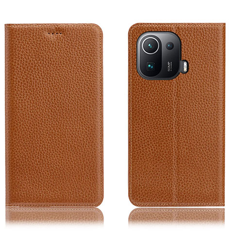 Custodia Portafoglio In Pelle Cover con Supporto H02P per Xiaomi Mi 11 Pro 5G Marrone Chiaro