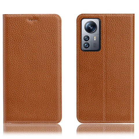 Custodia Portafoglio In Pelle Cover con Supporto H02P per Xiaomi Mi 12X 5G Marrone Chiaro