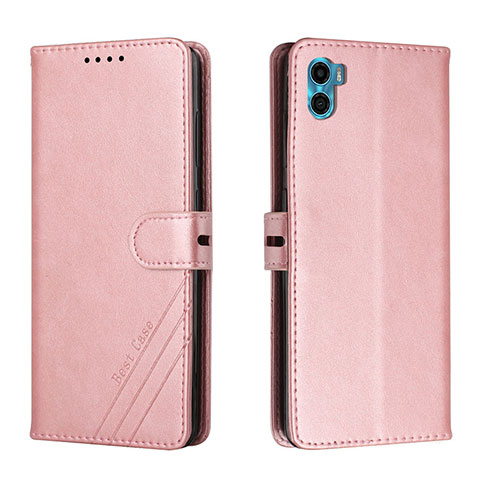 Custodia Portafoglio In Pelle Cover con Supporto H02X per Motorola Moto E22S Oro Rosa