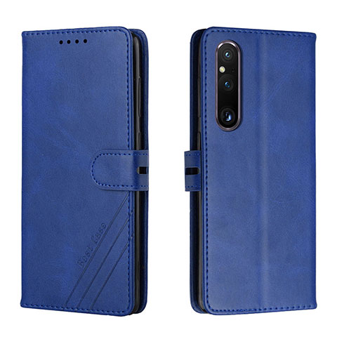 Custodia Portafoglio In Pelle Cover con Supporto H02X per Sony Xperia 1 V Blu