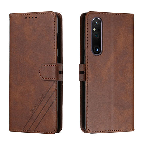 Custodia Portafoglio In Pelle Cover con Supporto H02X per Sony Xperia 1 V Marrone