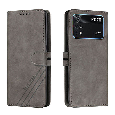 Custodia Portafoglio In Pelle Cover con Supporto H02X per Xiaomi Poco M4 Pro 4G Grigio