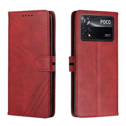 Custodia Portafoglio In Pelle Cover con Supporto H02X per Xiaomi Poco X4 Pro 5G Rosso