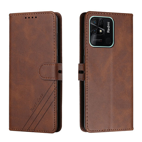 Custodia Portafoglio In Pelle Cover con Supporto H02X per Xiaomi Redmi 10 Power Marrone