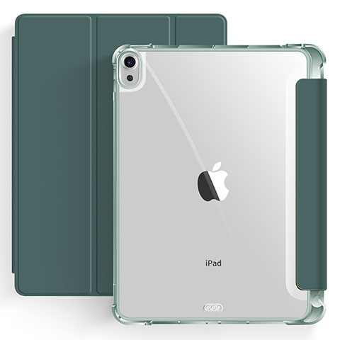 Custodia Portafoglio In Pelle Cover con Supporto H03 per Apple iPad Air 5 10.9 (2022) Verde Notte