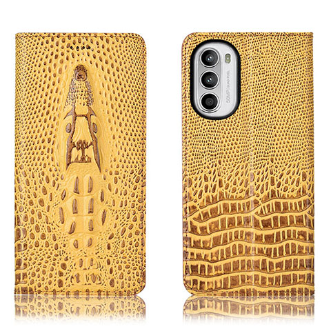 Custodia Portafoglio In Pelle Cover con Supporto H03P per Motorola Moto Edge (2022) 5G Giallo