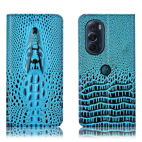 Custodia Portafoglio In Pelle Cover con Supporto H03P per Motorola Moto Edge 30 Pro 5G Cielo Blu