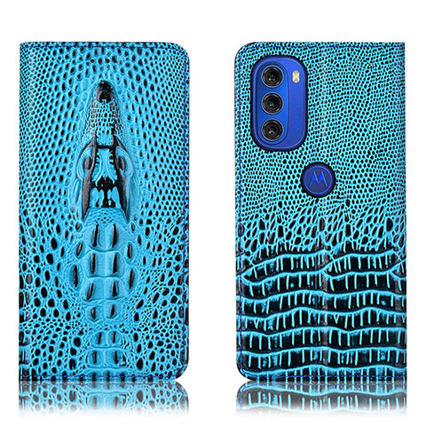 Custodia Portafoglio In Pelle Cover con Supporto H03P per Motorola Moto G51 5G Cielo Blu