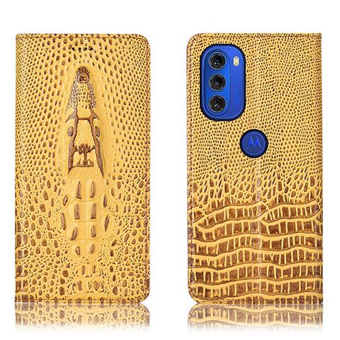 Custodia Portafoglio In Pelle Cover con Supporto H03P per Motorola Moto G51 5G Giallo