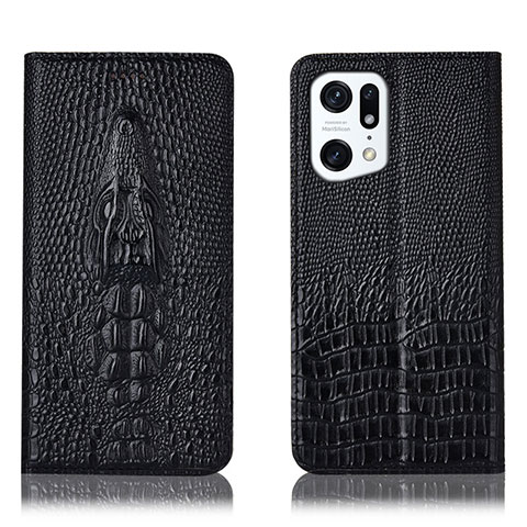 Custodia Portafoglio In Pelle Cover con Supporto H03P per Oppo Find X5 5G Nero