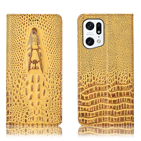 Custodia Portafoglio In Pelle Cover con Supporto H03P per Oppo Find X5 Pro 5G Giallo