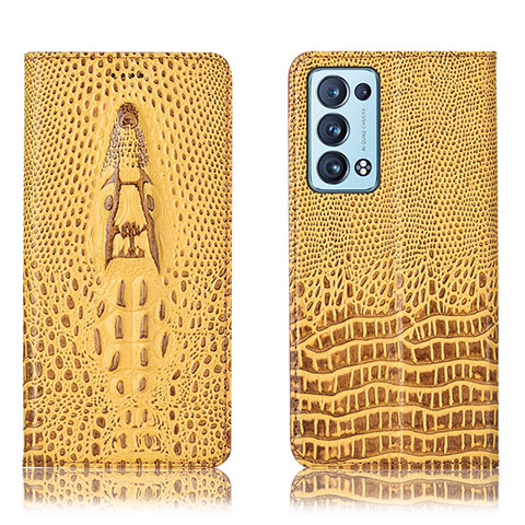 Custodia Portafoglio In Pelle Cover con Supporto H03P per Oppo Reno6 Pro 5G Giallo