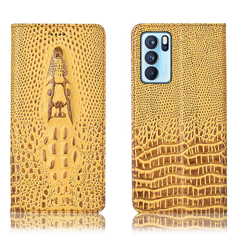 Custodia Portafoglio In Pelle Cover con Supporto H03P per Oppo Reno6 Pro 5G India Giallo