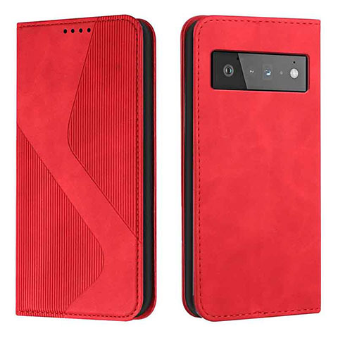 Custodia Portafoglio In Pelle Cover con Supporto H03X per Google Pixel 6 Pro 5G Rosso