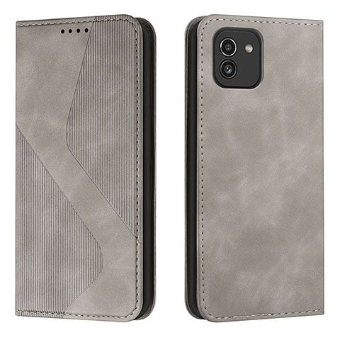 Custodia Portafoglio In Pelle Cover con Supporto H03X per Samsung Galaxy A03 Grigio