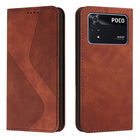 Custodia Portafoglio In Pelle Cover con Supporto H03X per Xiaomi Poco M4 Pro 4G Marrone