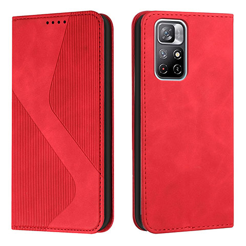 Custodia Portafoglio In Pelle Cover con Supporto H03X per Xiaomi Poco M4 Pro 5G Rosso