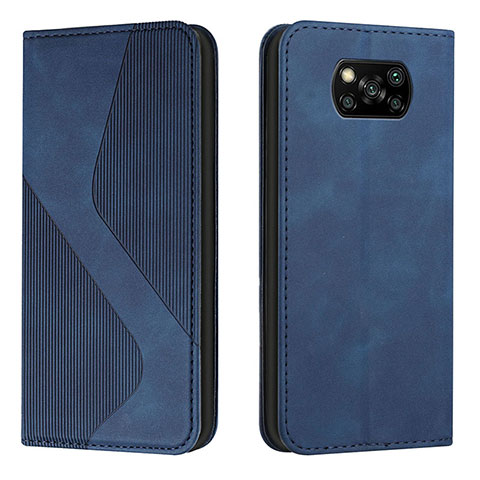 Custodia Portafoglio In Pelle Cover con Supporto H03X per Xiaomi Poco X3 NFC Blu