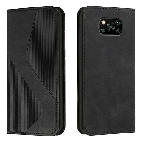 Custodia Portafoglio In Pelle Cover con Supporto H03X per Xiaomi Poco X3 NFC Nero