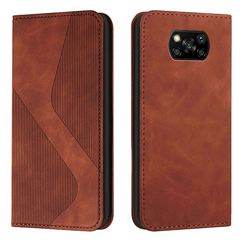 Custodia Portafoglio In Pelle Cover con Supporto H03X per Xiaomi Poco X3 Pro Marrone