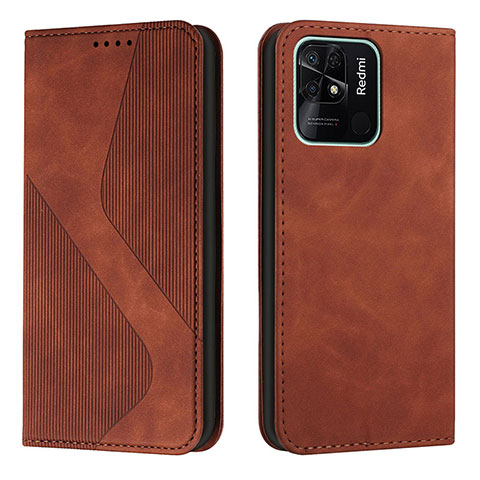 Custodia Portafoglio In Pelle Cover con Supporto H03X per Xiaomi Redmi 10 India Marrone