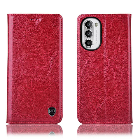 Custodia Portafoglio In Pelle Cover con Supporto H04P per Motorola Moto Edge (2022) 5G Rosso