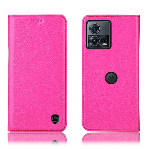 Custodia Portafoglio In Pelle Cover con Supporto H04P per Motorola Moto Edge 30 Fusion 5G Rosa Caldo