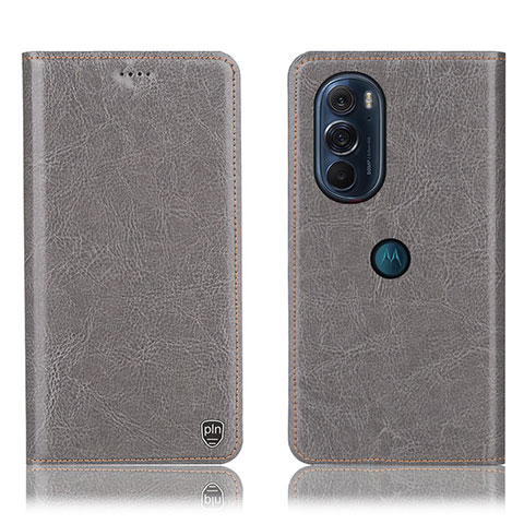 Custodia Portafoglio In Pelle Cover con Supporto H04P per Motorola Moto Edge 30 Pro 5G Grigio