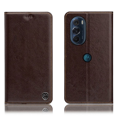 Custodia Portafoglio In Pelle Cover con Supporto H04P per Motorola Moto Edge 30 Pro 5G Marrone