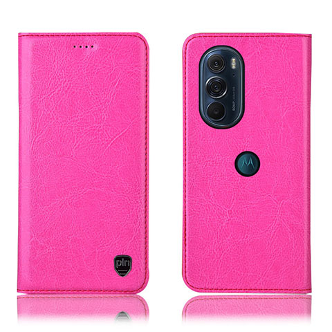 Custodia Portafoglio In Pelle Cover con Supporto H04P per Motorola Moto Edge Plus (2022) 5G Rosa Caldo