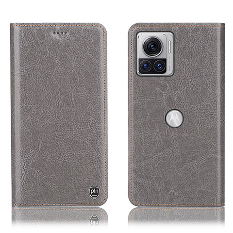 Custodia Portafoglio In Pelle Cover con Supporto H04P per Motorola Moto Edge X30 Pro 5G Grigio