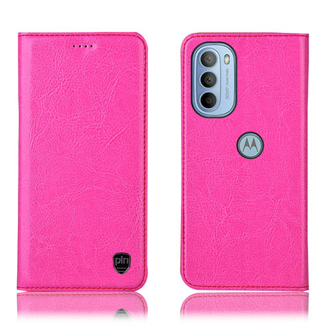 Custodia Portafoglio In Pelle Cover con Supporto H04P per Motorola Moto G31 Rosa Caldo