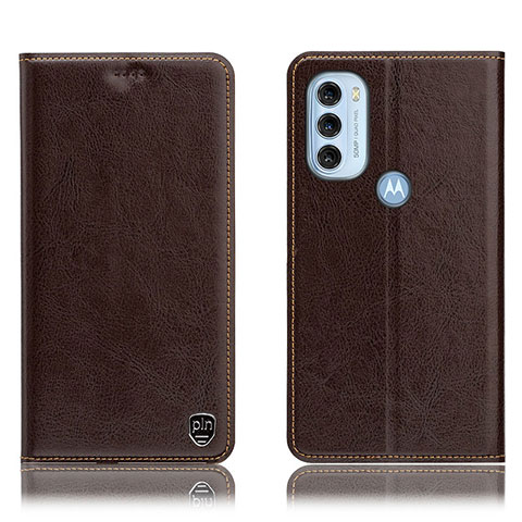 Custodia Portafoglio In Pelle Cover con Supporto H04P per Motorola Moto G71 5G Marrone