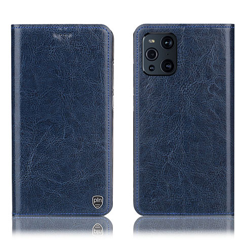 Custodia Portafoglio In Pelle Cover con Supporto H04P per Oppo Find X3 5G Blu