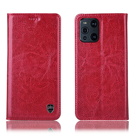 Custodia Portafoglio In Pelle Cover con Supporto H04P per Oppo Find X3 Pro 5G Rosso