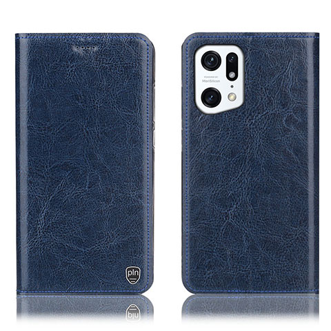 Custodia Portafoglio In Pelle Cover con Supporto H04P per Oppo Find X5 Pro 5G Blu