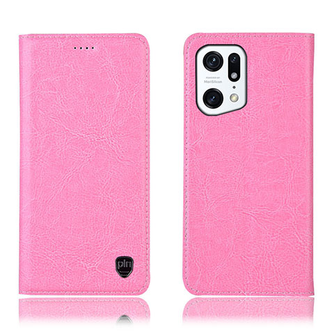 Custodia Portafoglio In Pelle Cover con Supporto H04P per Oppo Find X5 Pro 5G Rosa