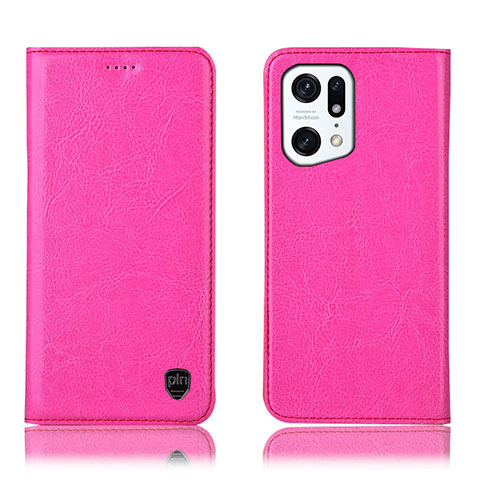 Custodia Portafoglio In Pelle Cover con Supporto H04P per Oppo Find X5 Pro 5G Rosa Caldo